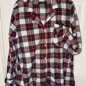 NEW Fleece Holiday Plaid Ivory Red Pajama Pant Set Women's Multicolor XL